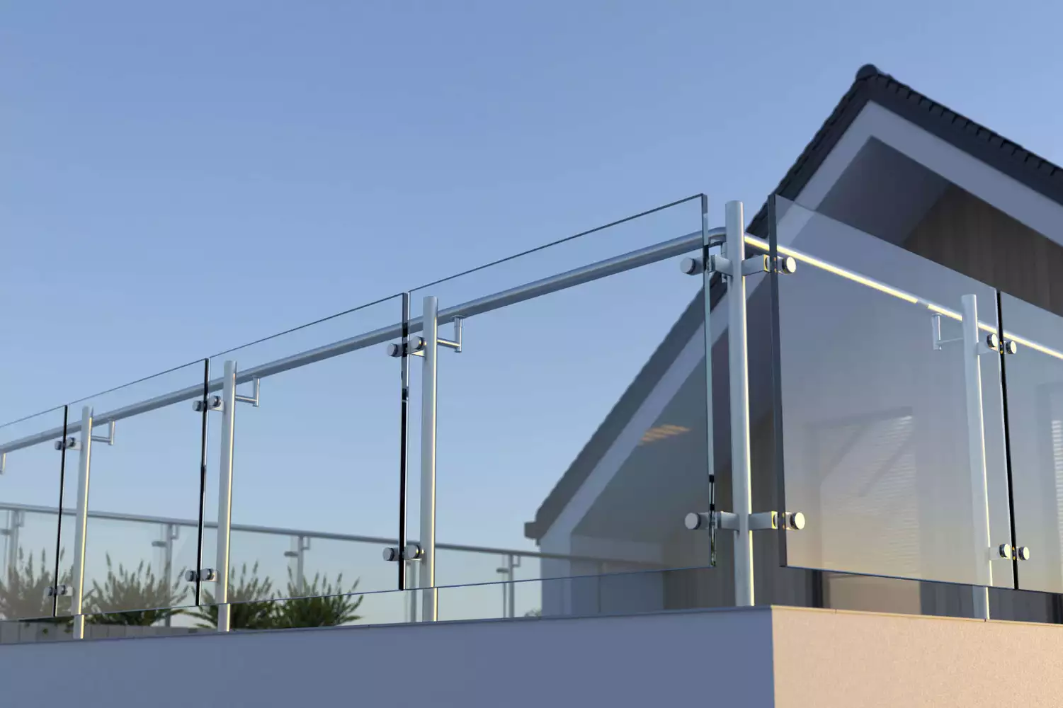 Modern glass railing on balcony